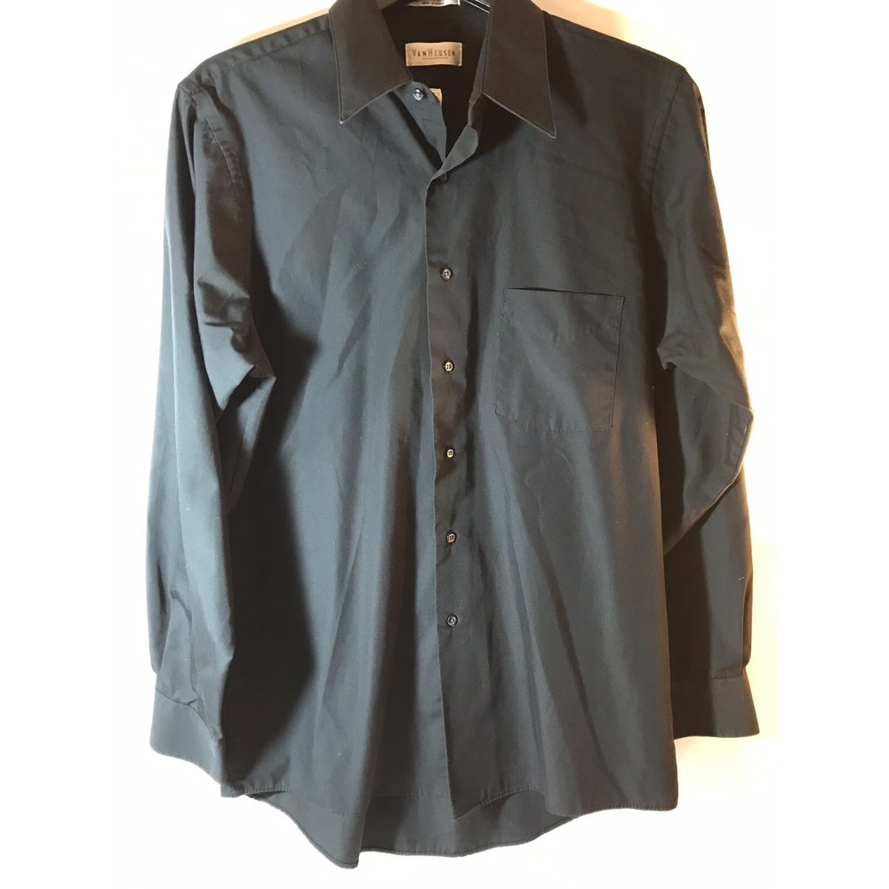 Van heusen medium classic black poplin‎ wrinkle free Button Front